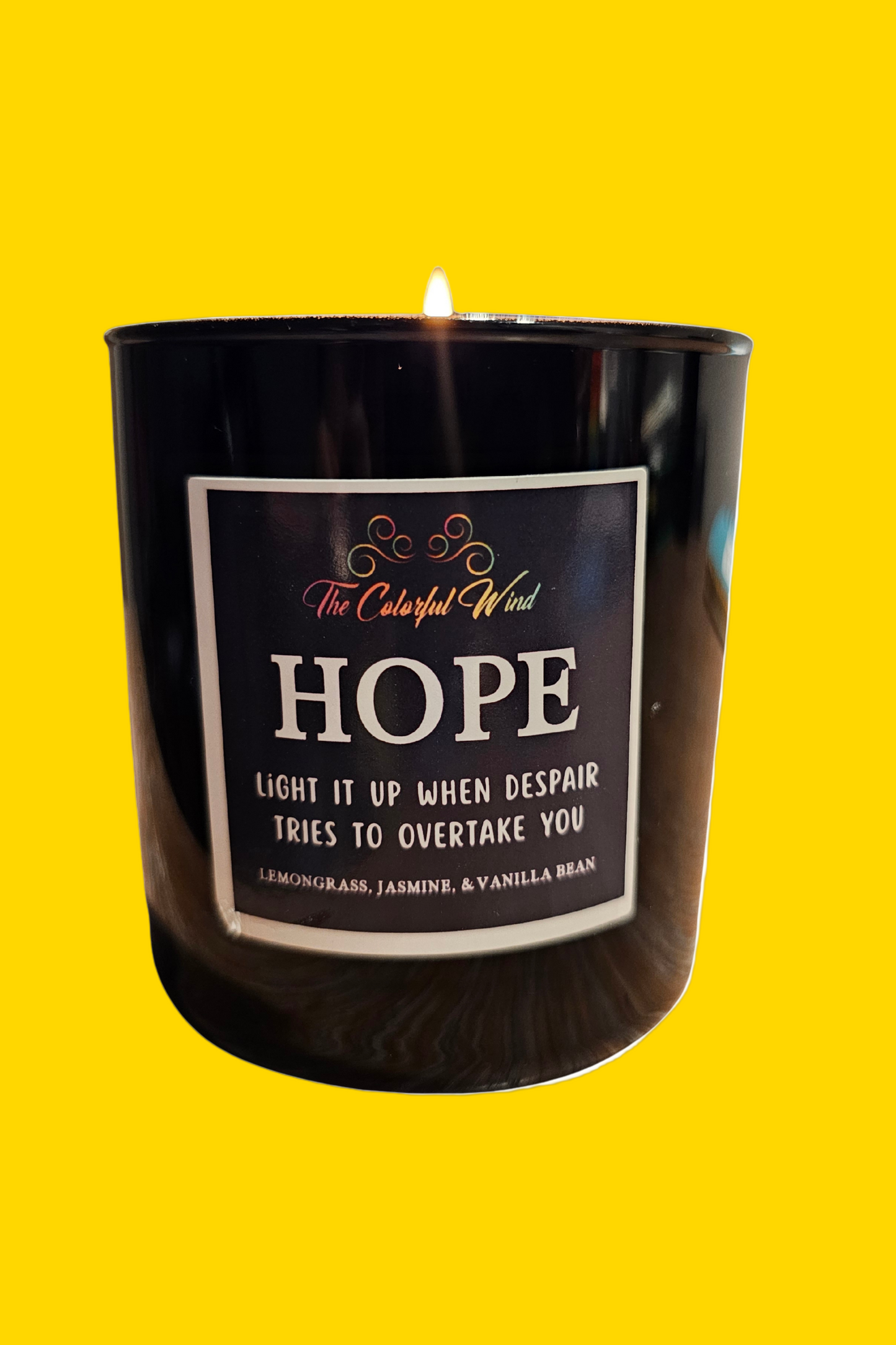 Candle with a label on a white background